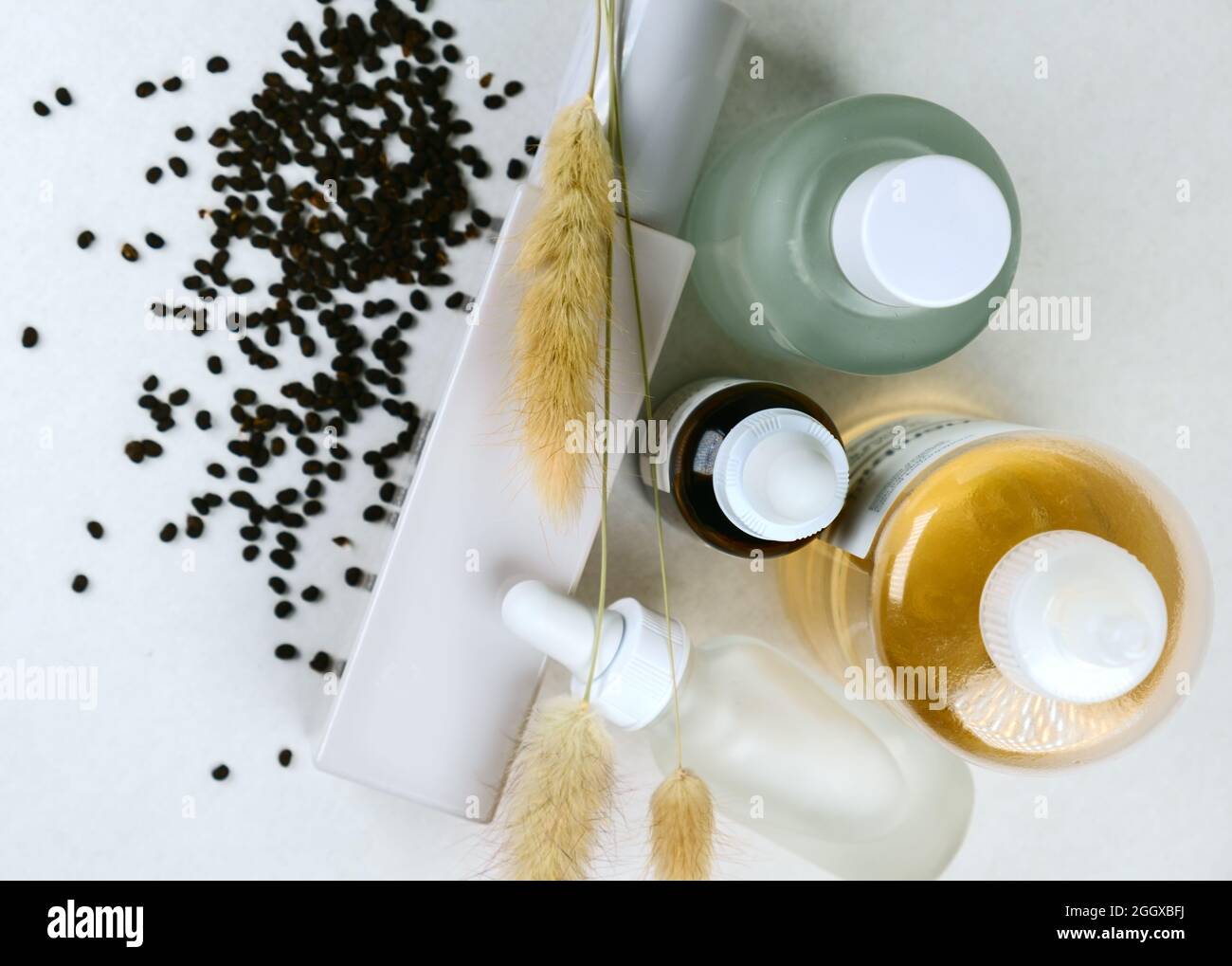 Skincare products with bakuchiol seeds  Stock Photo