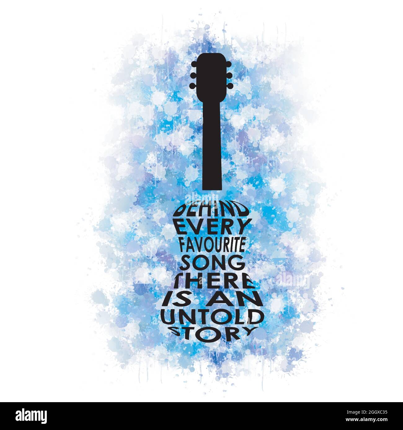 Guitar typography inspirational quotes watercolor doodle Stock ...