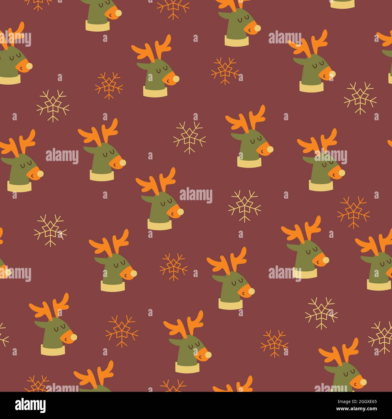 Beautiful christmas seamless pattern with gorgeous deers and snowflake. Vector illustration Stock Vector