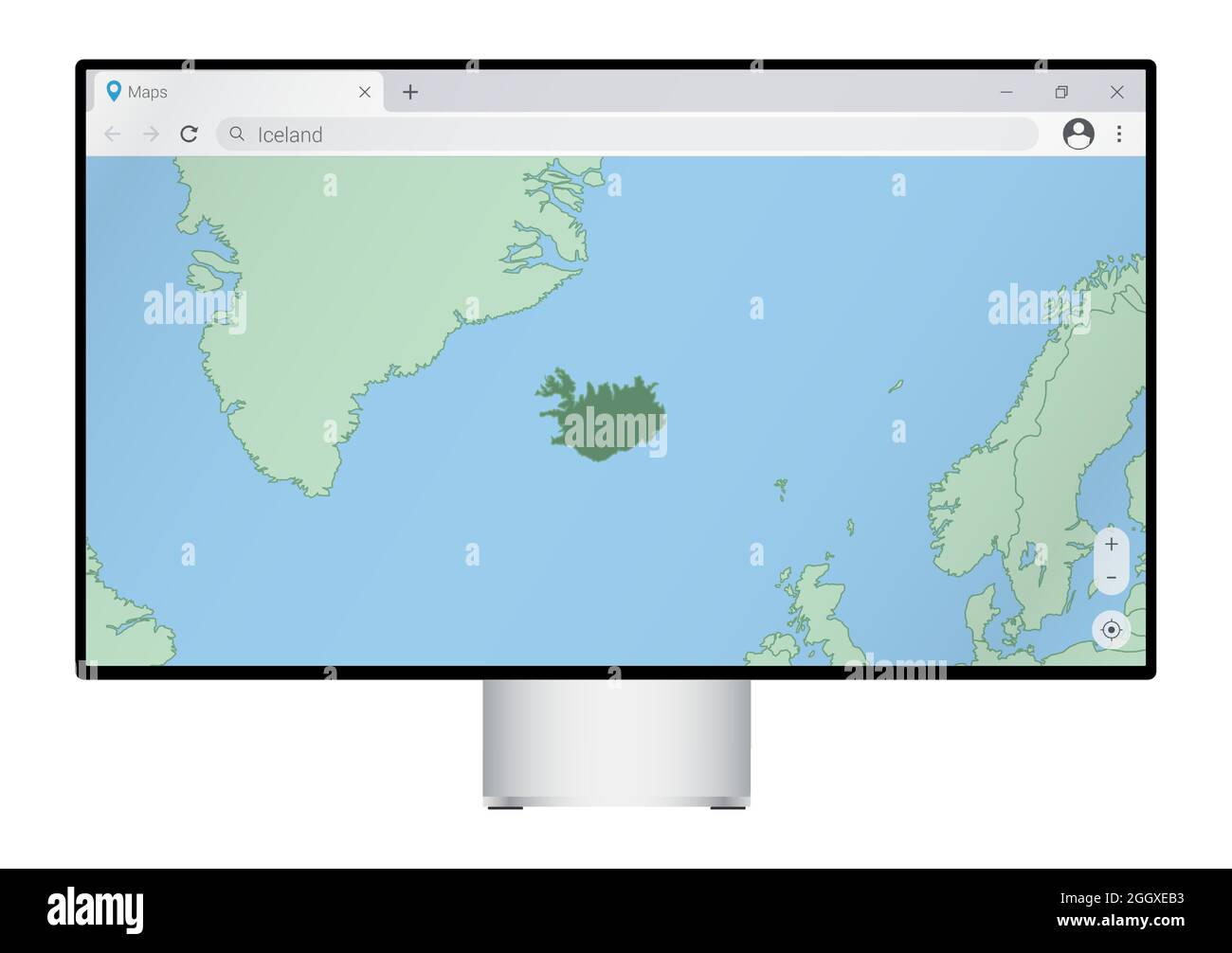 Computer monitor with map of Iceland in browser, search for the country of  Iceland on the web mapping program. Vector template Stock Vector Image &  Art - Alamy