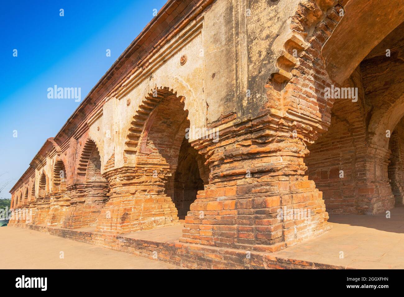 Rasmancha, oldest brick temple of India is a famous tourist attraction in Bishnupur, West Bengal, India. Terracotta-burnt clay-structure is unique. Stock Photo