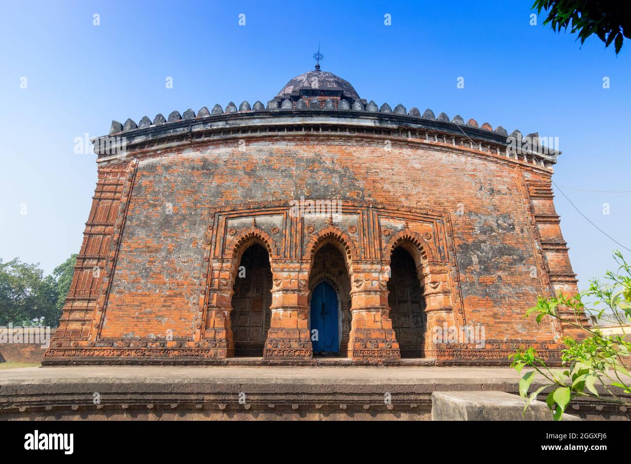 Famous terracotta (fired clay of a brownish-red colour, used as ornamental building material) artworks at Madanmohan Temple, Bishnupur, W.B., India. Stock Photo