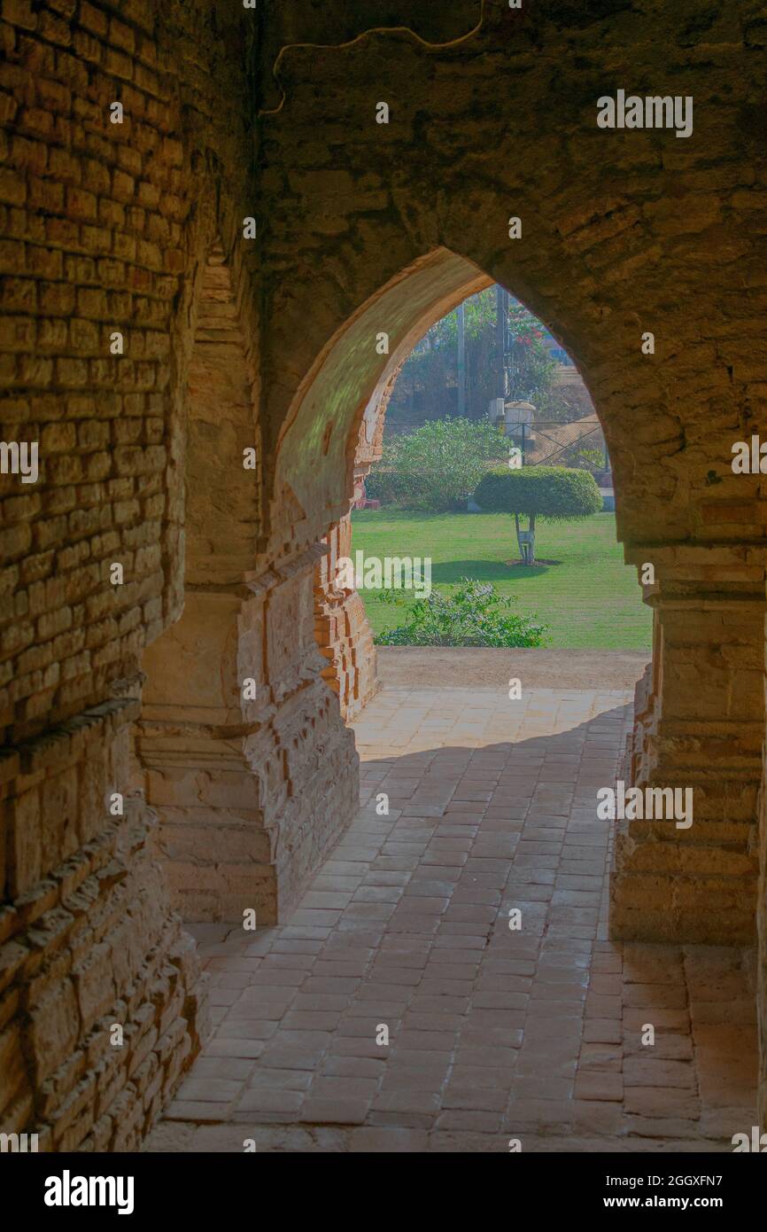 Arches of Rasmancha, oldest brick temple of India -tourist attraction in Bishnupur, West Bengal, India. Terracotta-burnt clay-structure is unique. Hin Stock Photo