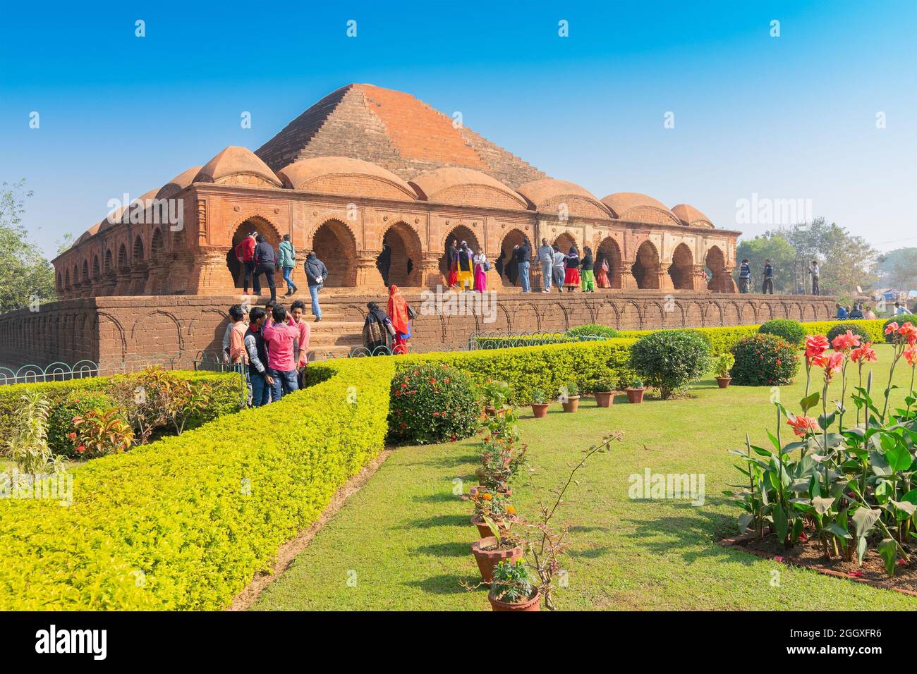 BISHNUPUR,WEST BENGAL,INDIA - DECEMBER 26TH,2015 : Rasmancha, oldest brick temple of India is a famous tourist attraction. Terracotta temple. Stock Photo