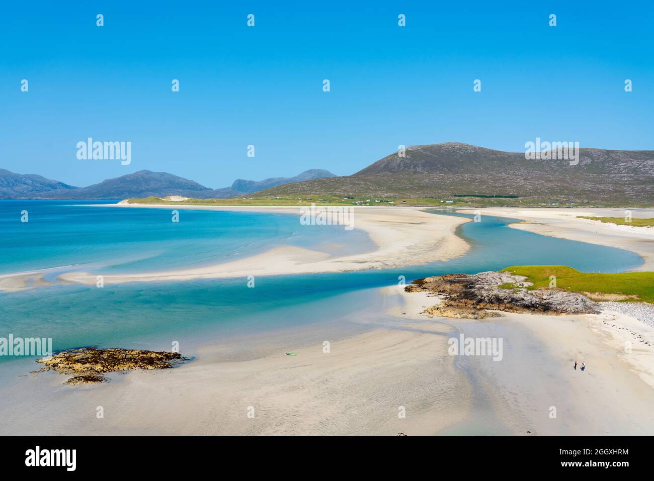 View of Luskentyre Beach and Sound of Taransay, from Seilebost on the Isle of Harris, Outer Hebrides, Scotland, UK Stock Photo