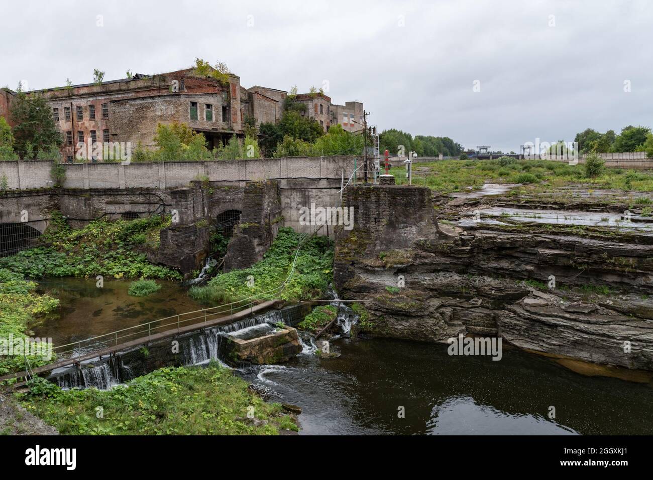 Waterfalls on the Narva River in Russia near the former historic Flax ...