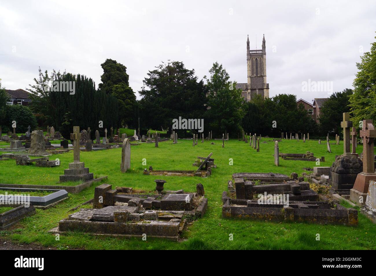 A view of St Mary's Parish Church and graveyard in Andover, Hampshire (UK) Stock Photo
