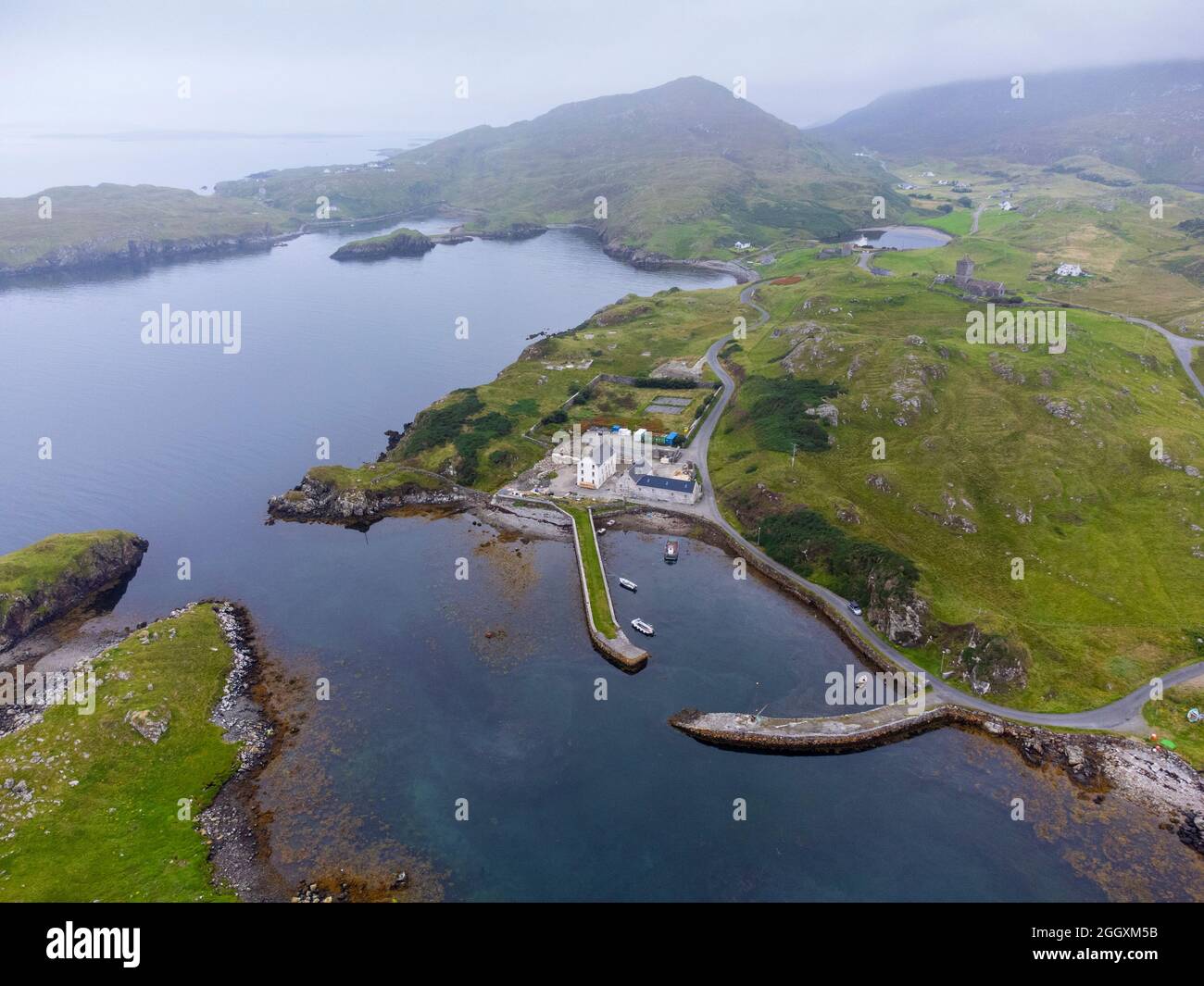 Aerial view from drone of Rodel harbour on Isle of Harris, Scotland ,UK Stock Photo
