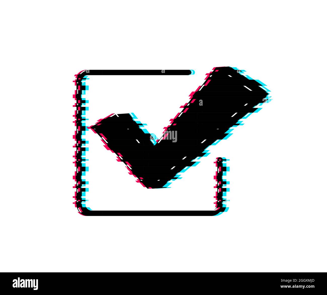 Checkmark glitch icon. Red approved sticker on white background. Vector ...