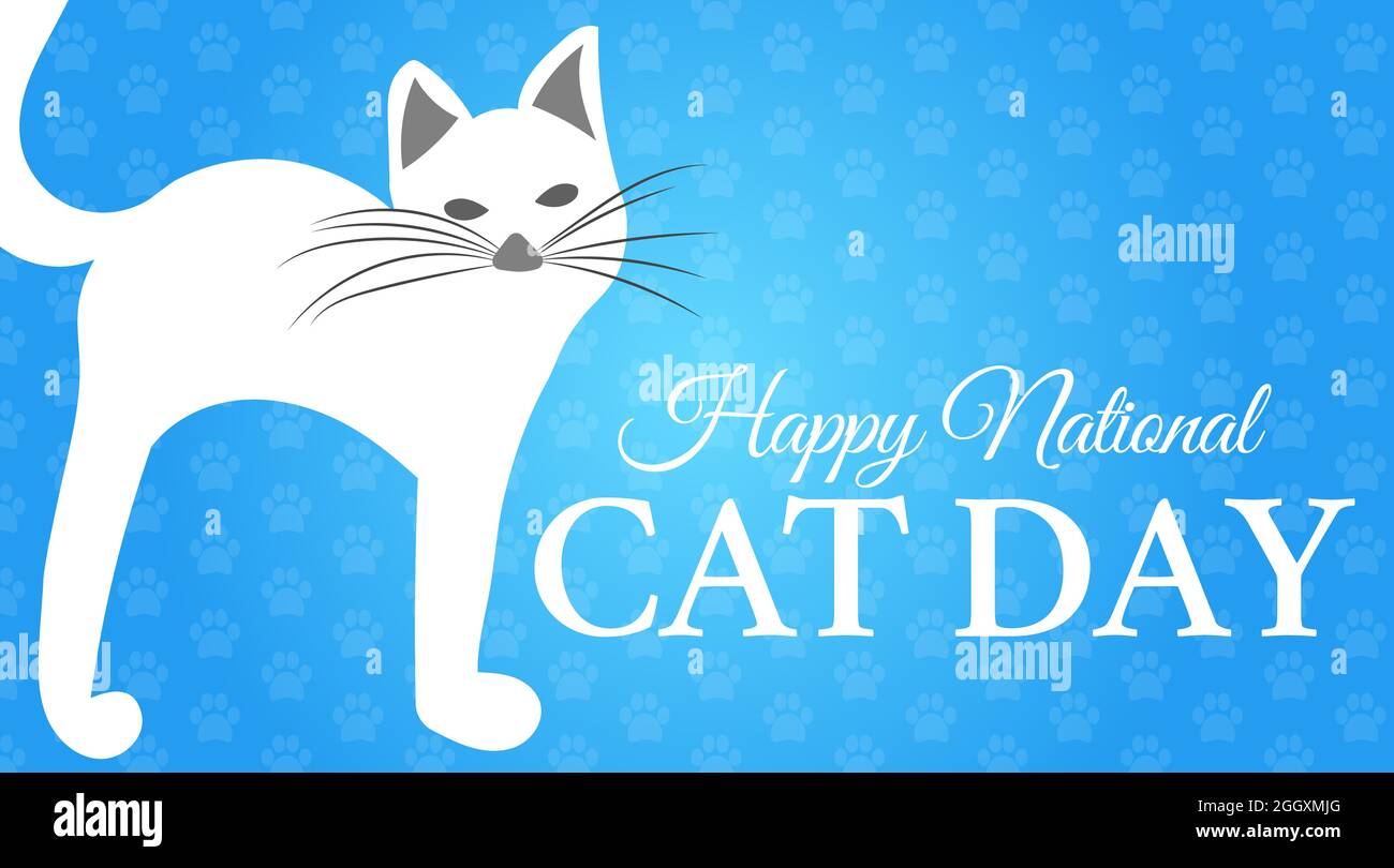 National Cat Day Blue Background Banner Illustration Stock Vector Image