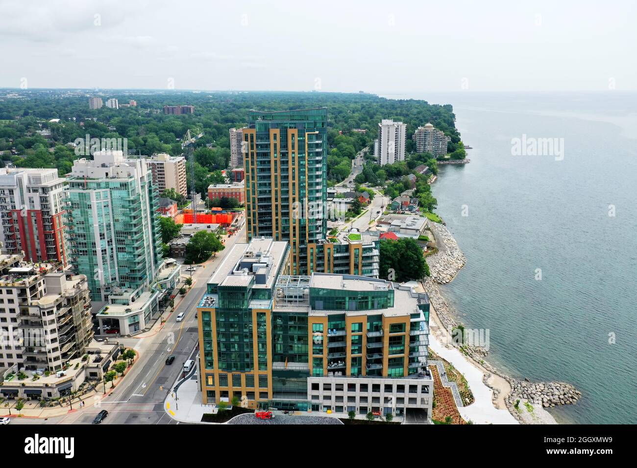 An aerial scene of the waterfront in Burlington, Ontario, Canada Stock Photo