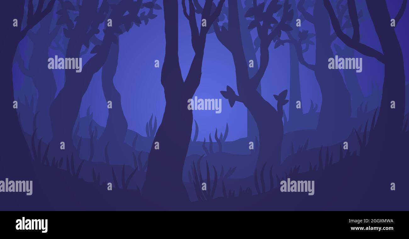 Dark foggy forest scary trees Stock Vector Images - Alamy