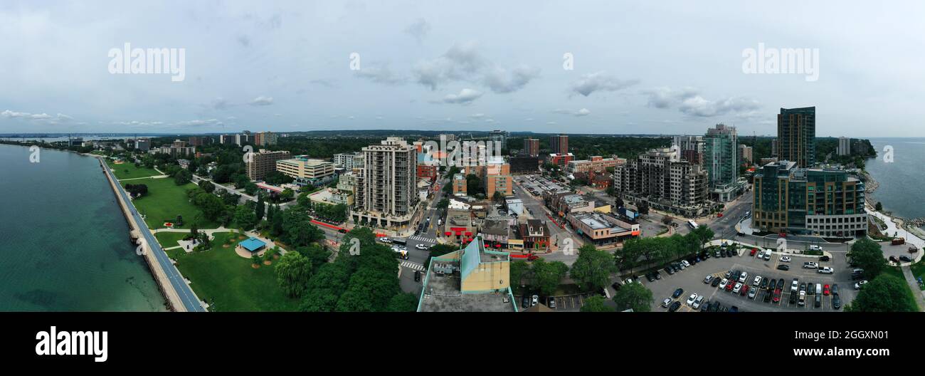 An aerial panorama of the downtown in Burlington, Ontario, Canada Stock Photo