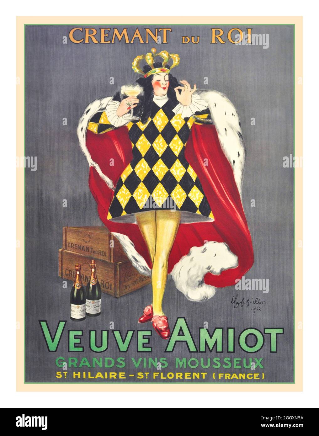 VEUVE AMIOT Vintage 1922 French Cremant du Roi Veuve Amiot sparkling wine poster lithograph by Cappiello -1922 Stock Photo