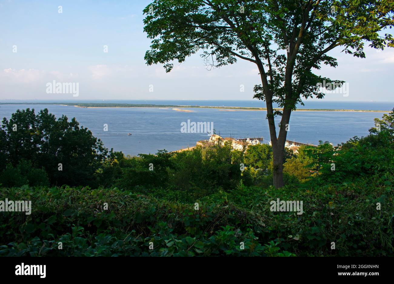 Sandy Hook peninsula viewed from Mount Mitchill scenic overlook in Atlantic Highlands, New Jersey -02 Stock Photo