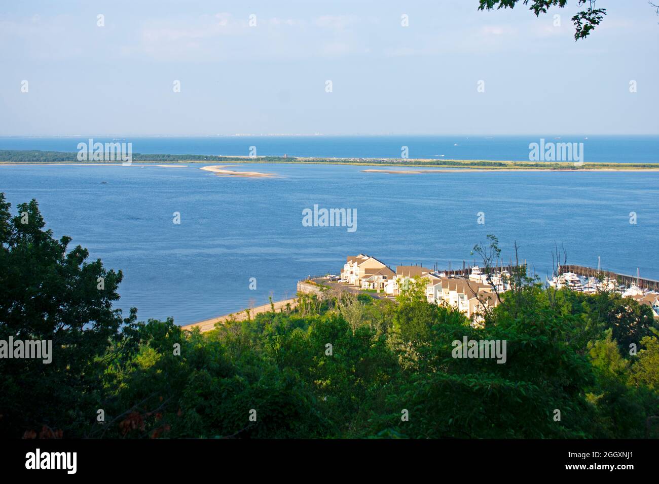 Sandy Hook peninsula viewed from Mount Mitchill scenic overlook in Atlantic Highlands, New Jersey -03 Stock Photo