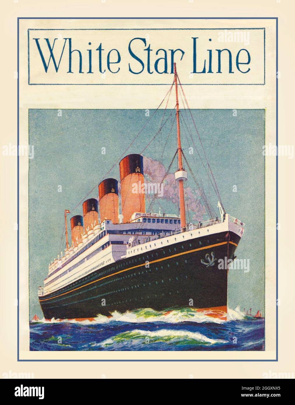 Vintage 1926 White Star Line RMS Titanic/ RMS Olympic Ocean Liners (identical sister ships) simple illustration watercolour advertising poster Stock Photo
