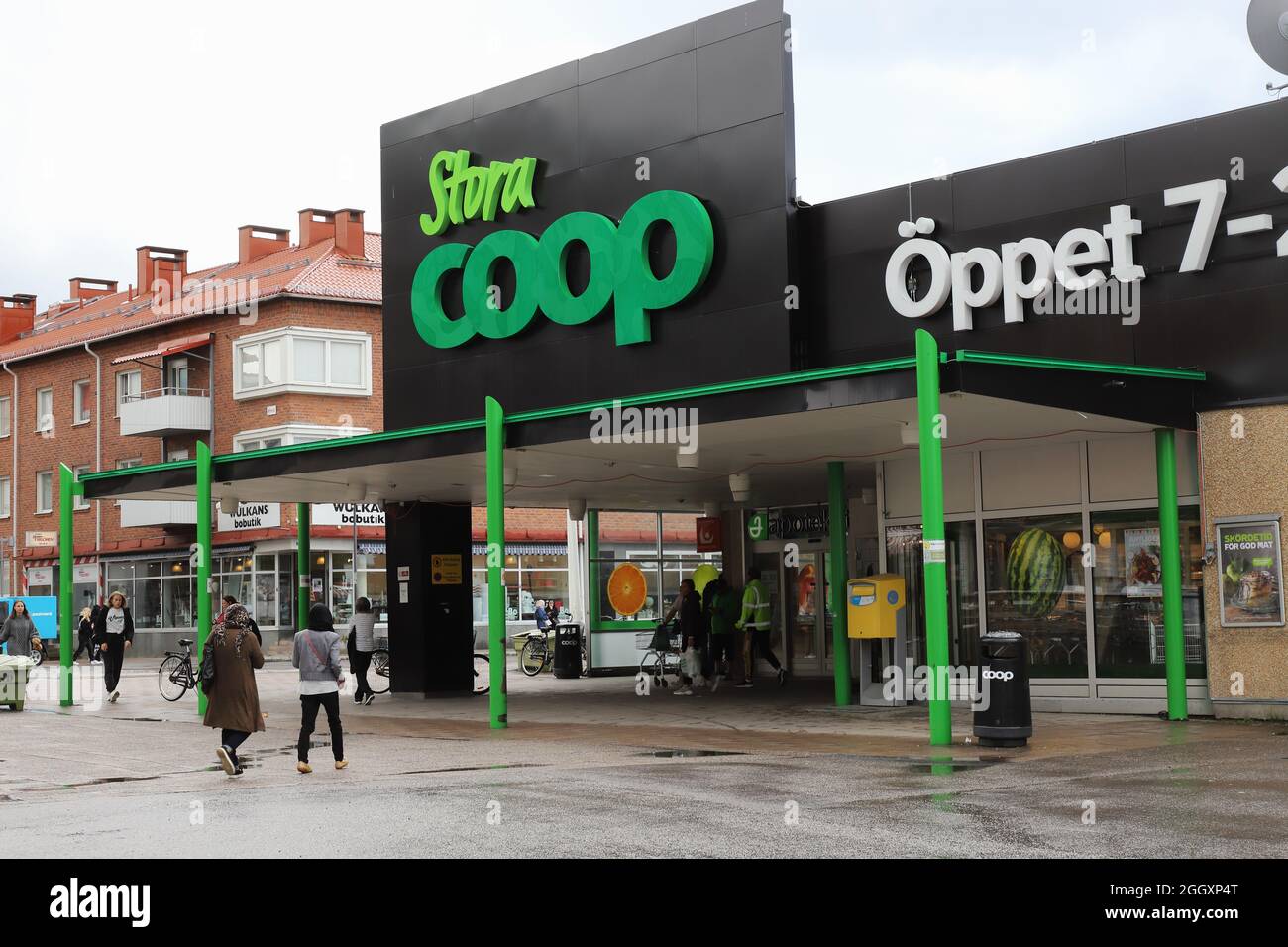 Boden, Sweden - August 20, 2021: The entrance to the Stora Coop supermarket grocery store. Stock Photo