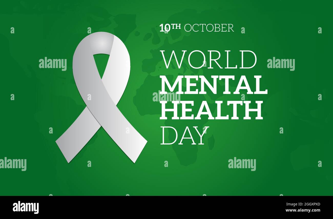 World Mental Health Day Green Background Illustration with Ribbon Stock ...