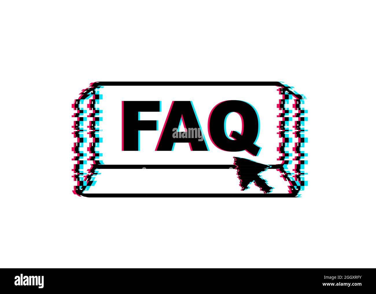 Faq with cursor button. Internet glitch icon. Pointer click icon. Vector stock illustration. Stock Vector