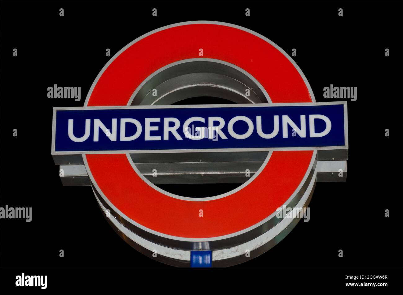 London Underground sign captured at night. Stock Photo