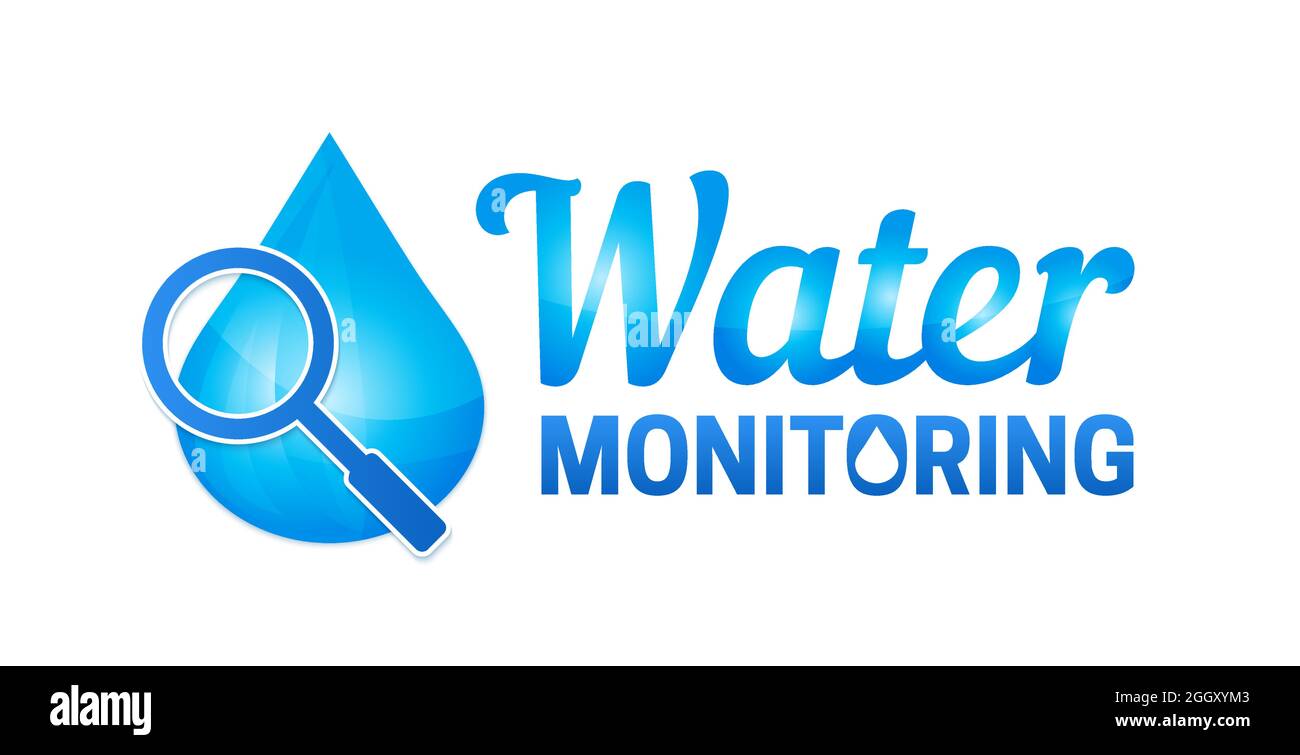 World Water Monitoring Day Isolated Logo Icon with Magnifier Stock