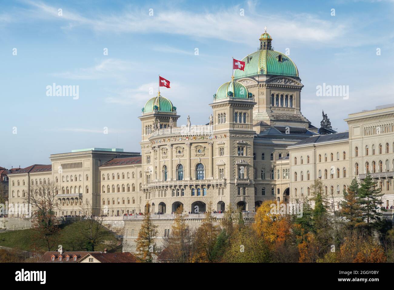 Federal Palace of Switzerland (Bundeshaus) - Switzerland Government Building house of the Federal Assembly and Federal Council - Bern, Switzerland Stock Photo