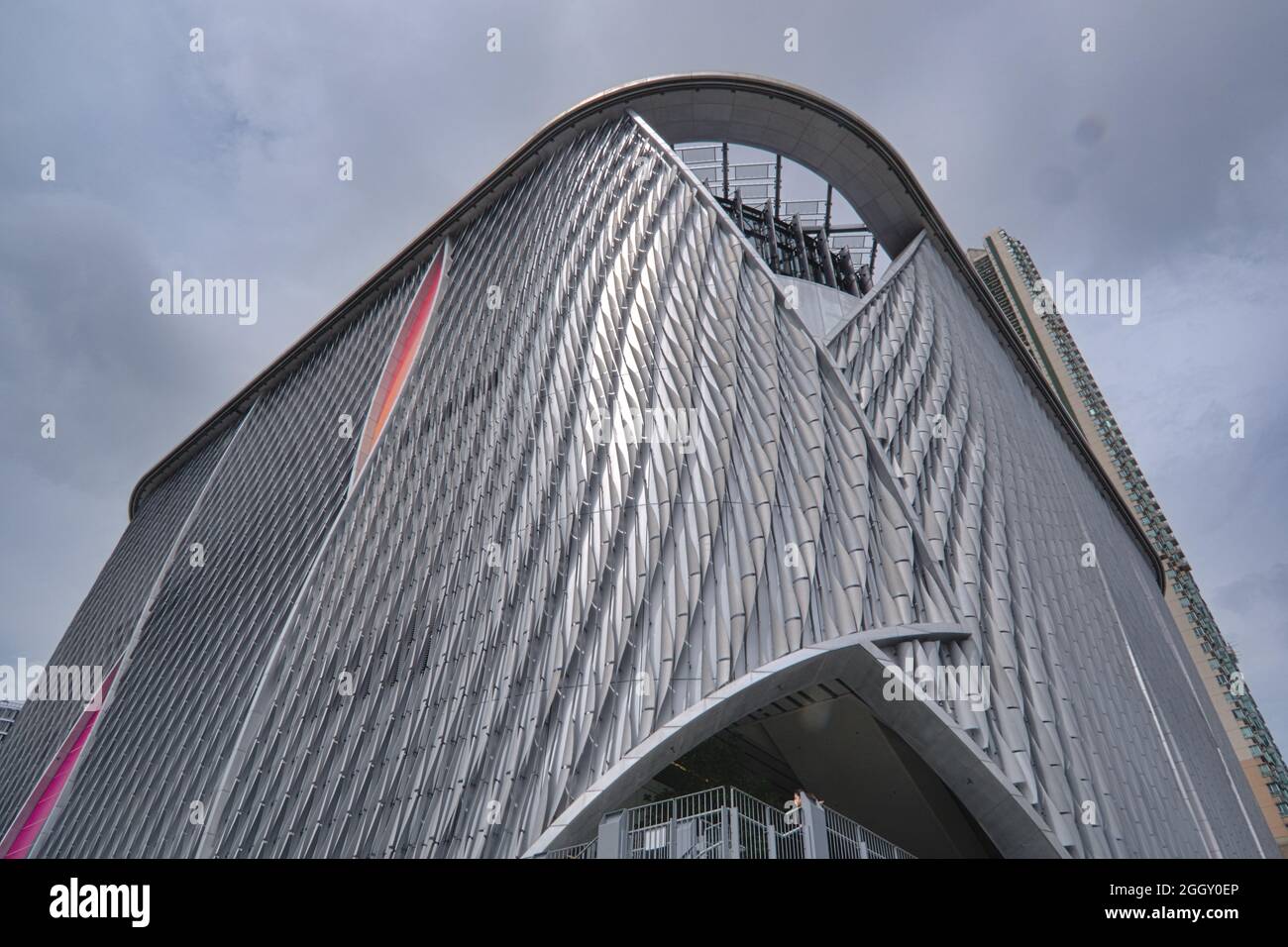 West Kowloon, Hong Kong, China - 15-08-2021: Xiqu Centre, a world-class arts venue for Chinese opera designed by Revery Architecture Stock Photo