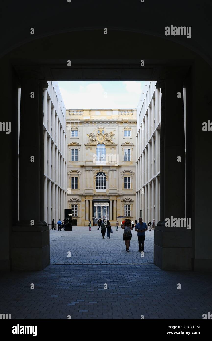 Berlin Germany, August 24, 2021, view of the courtyard of the rebuilt Berlin Palace. Stock Photo