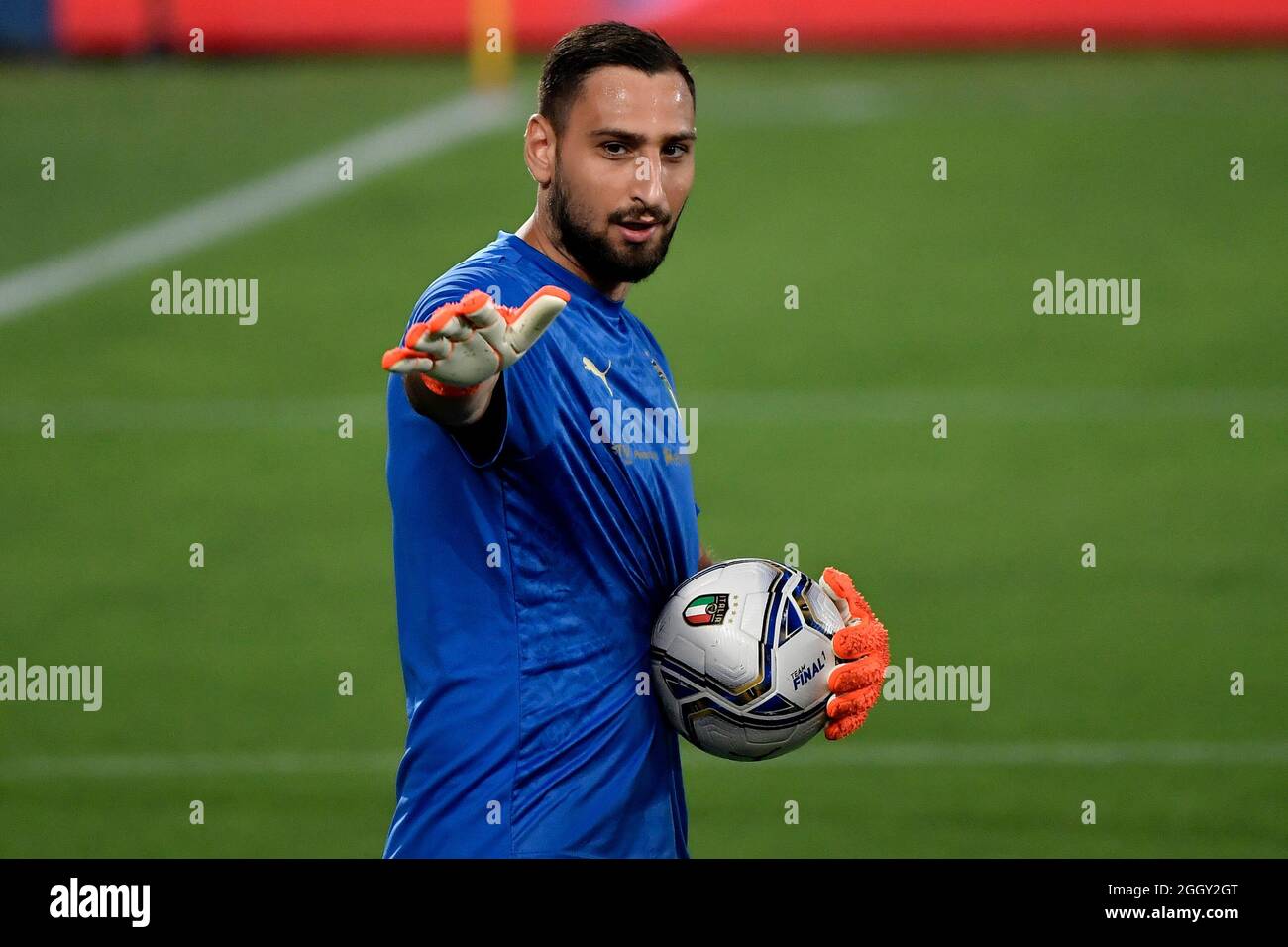 Gianluigi Donnarumma of Italy warms up during the Qatar 2022 qualifying football match between Italy and Bulgaria at Artemio Franchi stadium in Florence (Italy), September 2nd, 2021. Photo Andrea Staccioli / Insidefoto Stock Photo