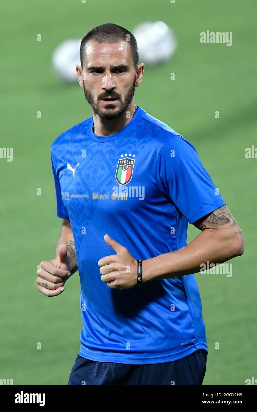 Leonardo Bonucci of Italy warms up during the Qatar 2022 qualifying football match between Italy and Bulgaria at Artemio Franchi stadium in Florence (Italy), September 2nd, 2021. Photo Andrea Staccioli / Insidefoto Stock Photo