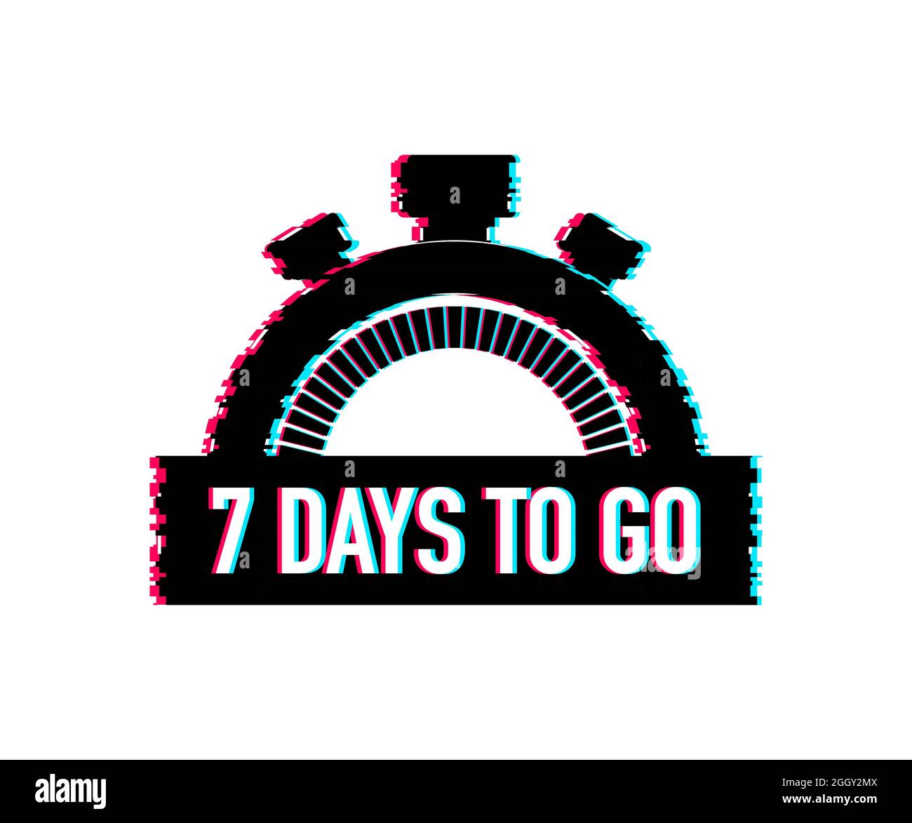 7 days to go. Glitch style icon. Vector typographic design. Vector ...