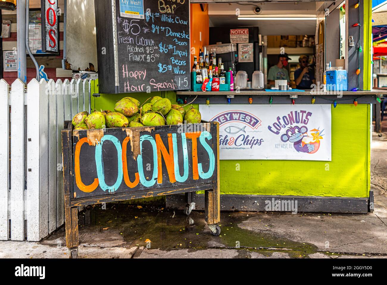 Key West, USA January 25, 2021 Outdoor bar stand kiosk selling fresh