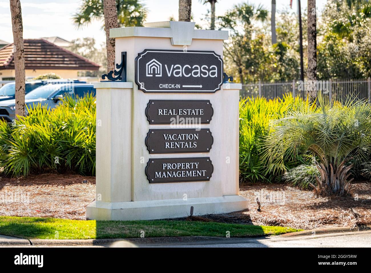 Alys Beach, USA January 15, 2021 Business sign for Vacasa office for