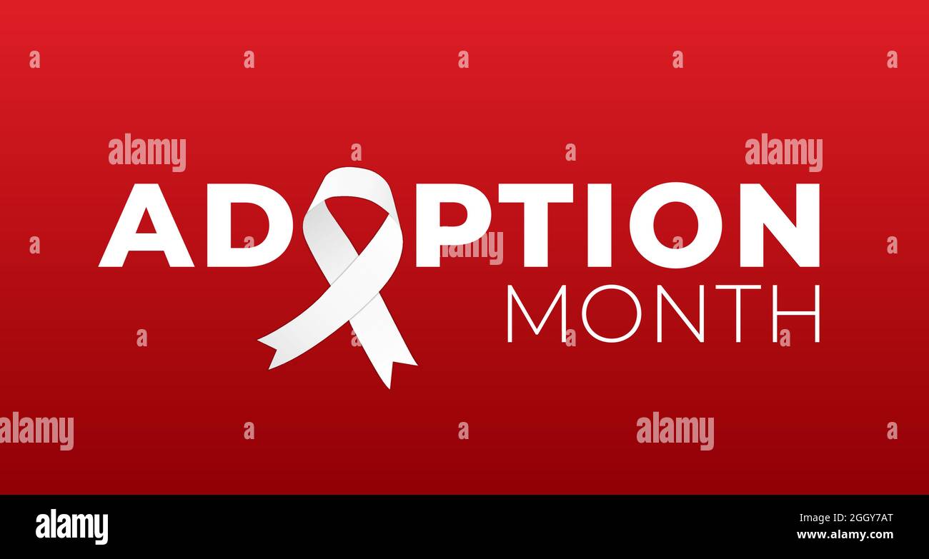 Red Adoption Month Background Illustration with White Ribbon Stock