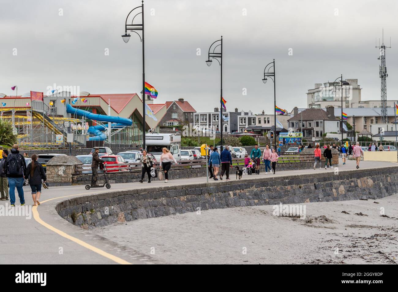 People walking along the promenade in Salthill, County Galway, Ireland