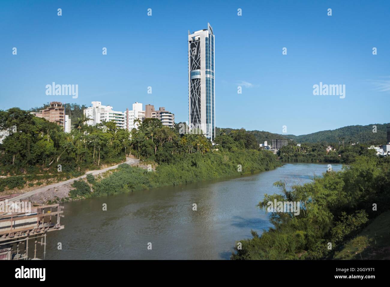 Blumenau Skyline view and Itajaí-Açu River - Blumenau, Santa Catarina, Brazil Stock Photo