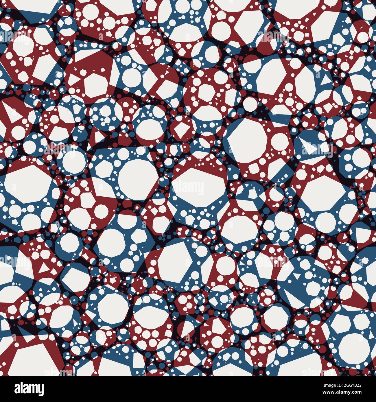 Seamless red and blue overlay circles and shapes pattern for surface ...