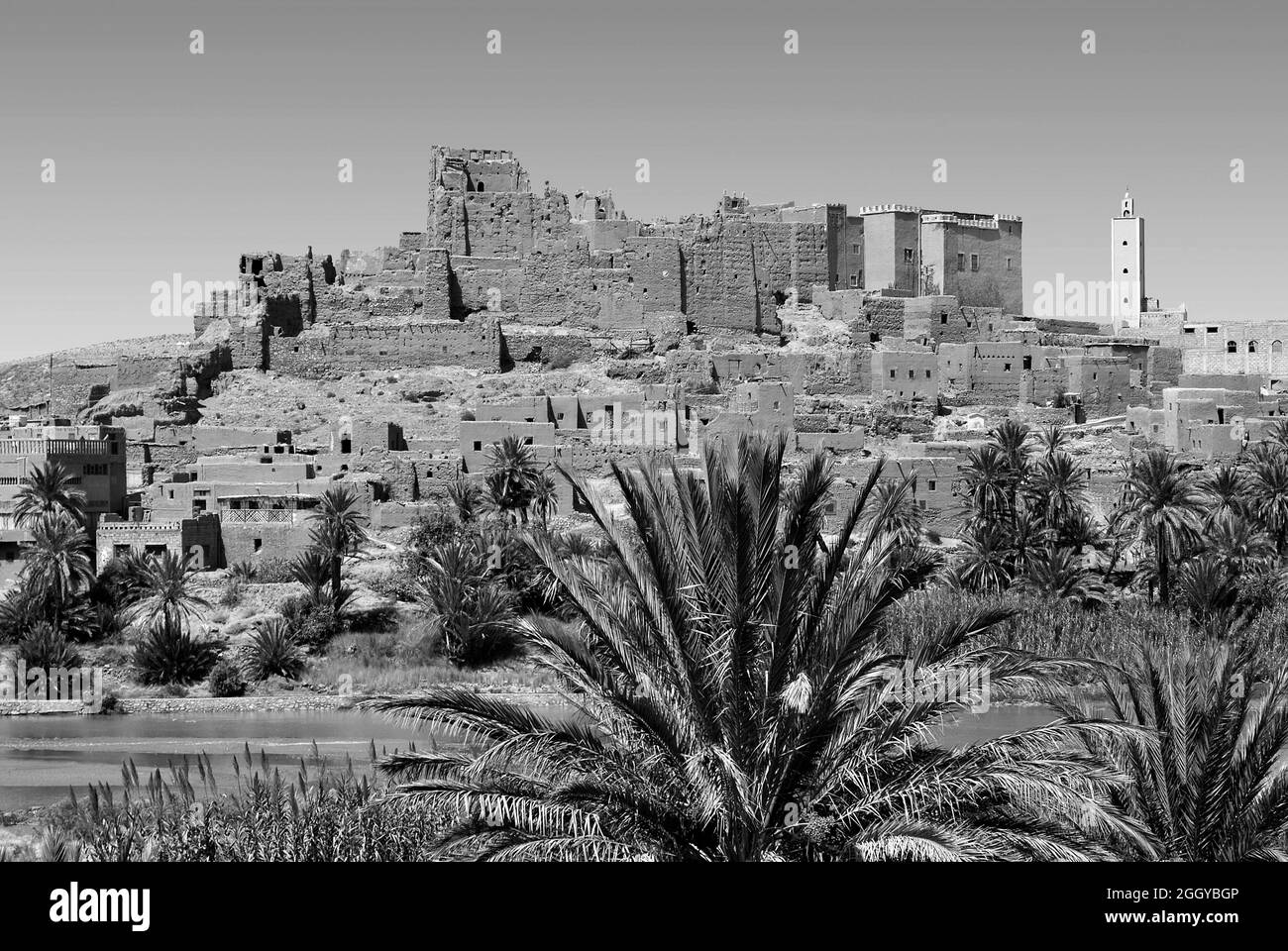 Kasbah of Ouarzazate in Morocco in black and white Stock Photo