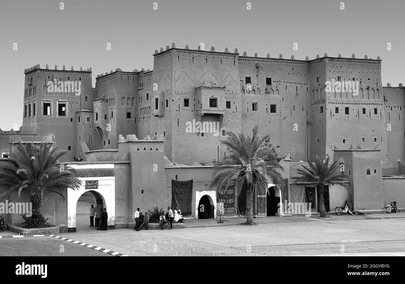 TAOURIRT Kasbah of Ouarzazate in Morocco in black and white Stock Photo