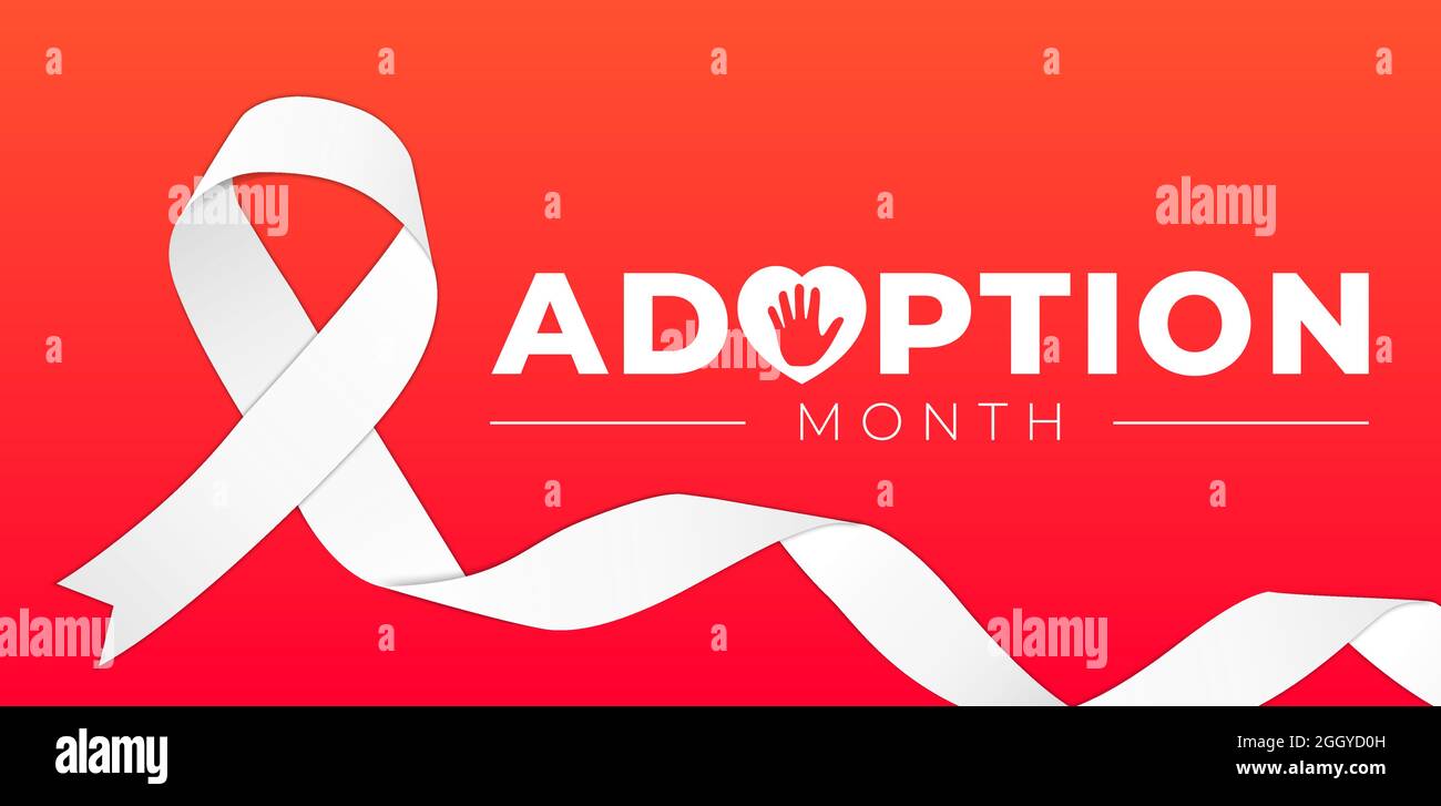 Adoption Month Background Illustration with White Ribbon Stock Vector