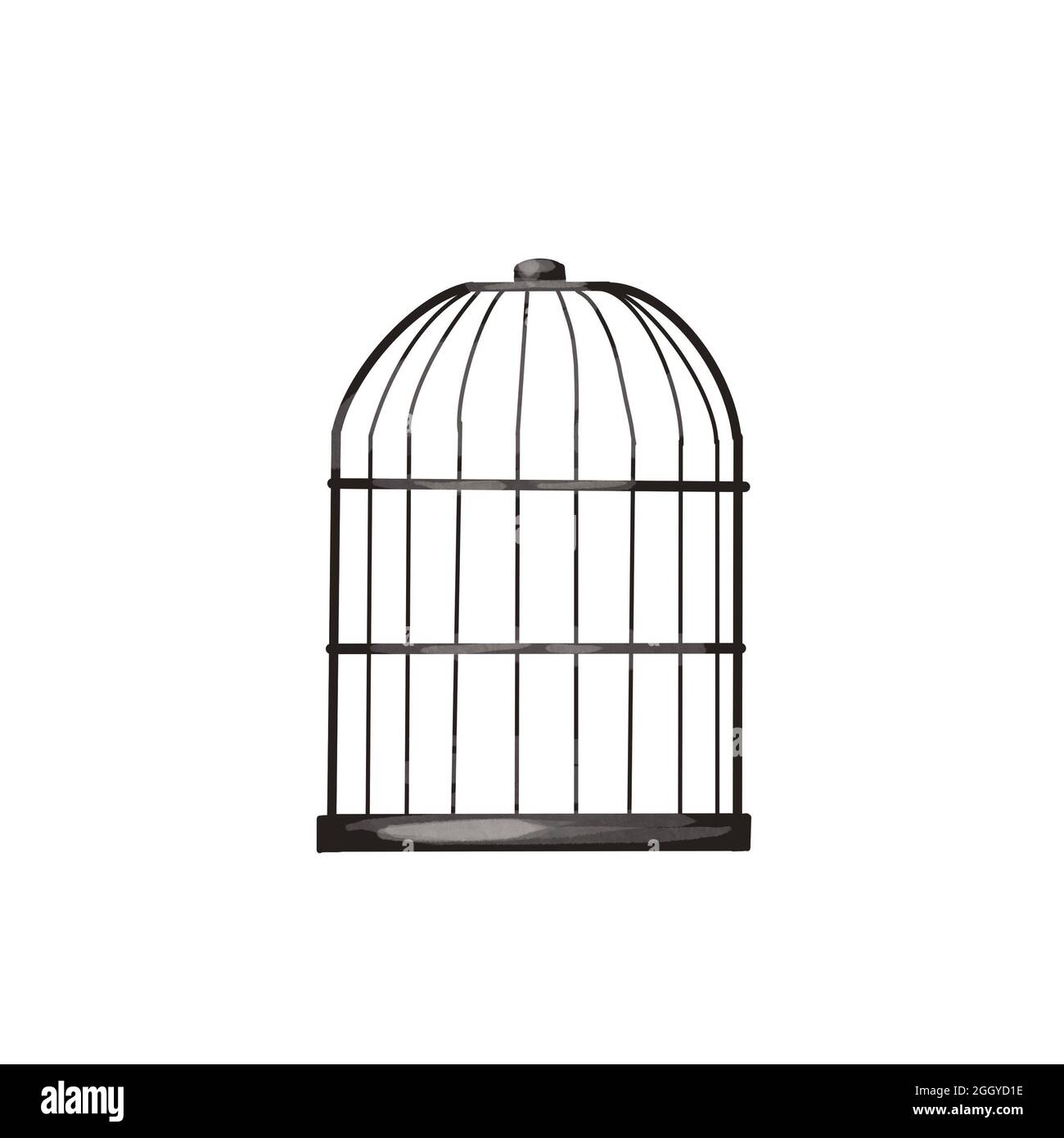 empty bird cage. watercolor illustration. isolated on white background
