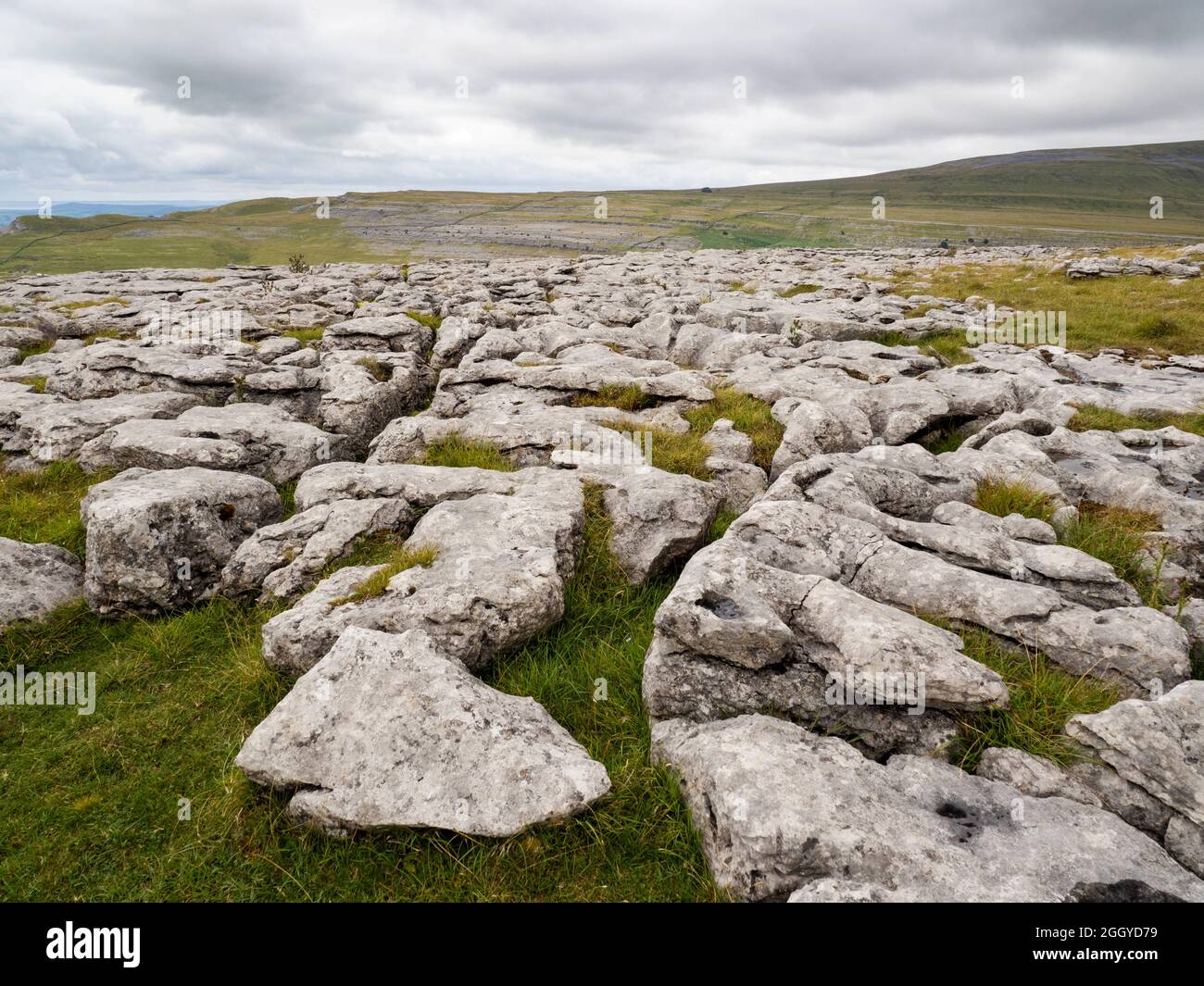 Limestone pavement on Twistleton scar in Chape le Dale; , Yorkshire Dales, UK. Stock Photo