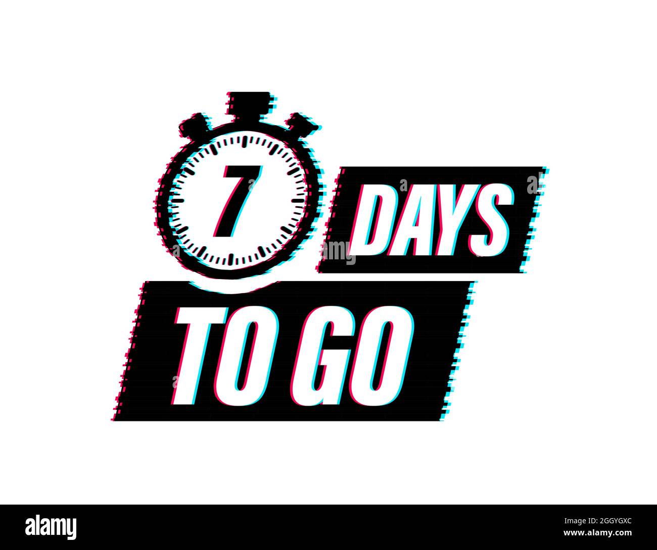 7 days to go. Glitch style icon. Vector typographic design. Vector ...