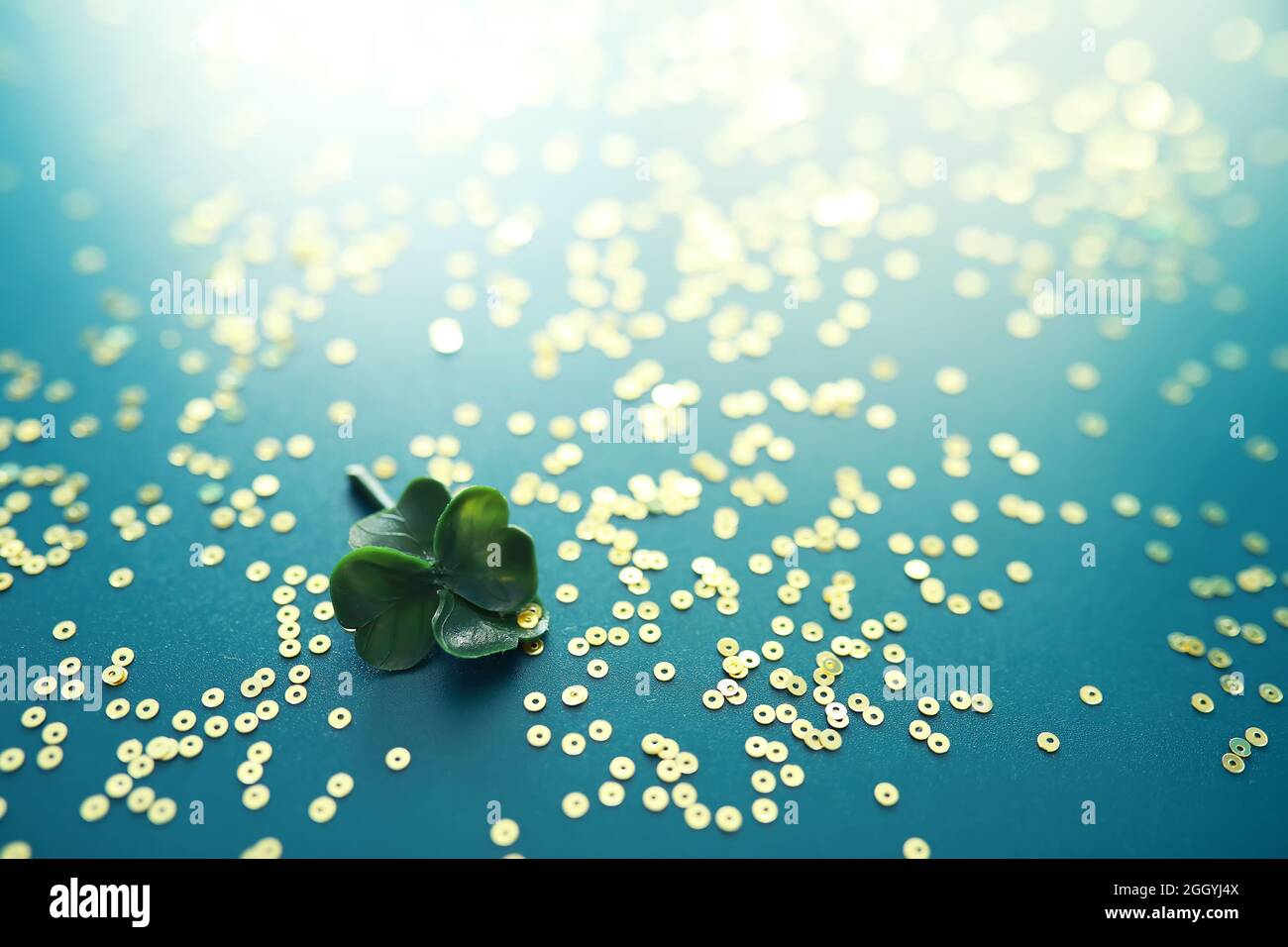 St. patrick's day background. Religious Christian Irish celebration. Four-leaf clover symbol good luck. Stock Photo