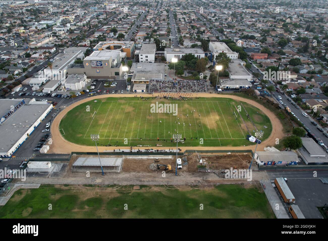 An aerial view of the Garfield High School football field and track