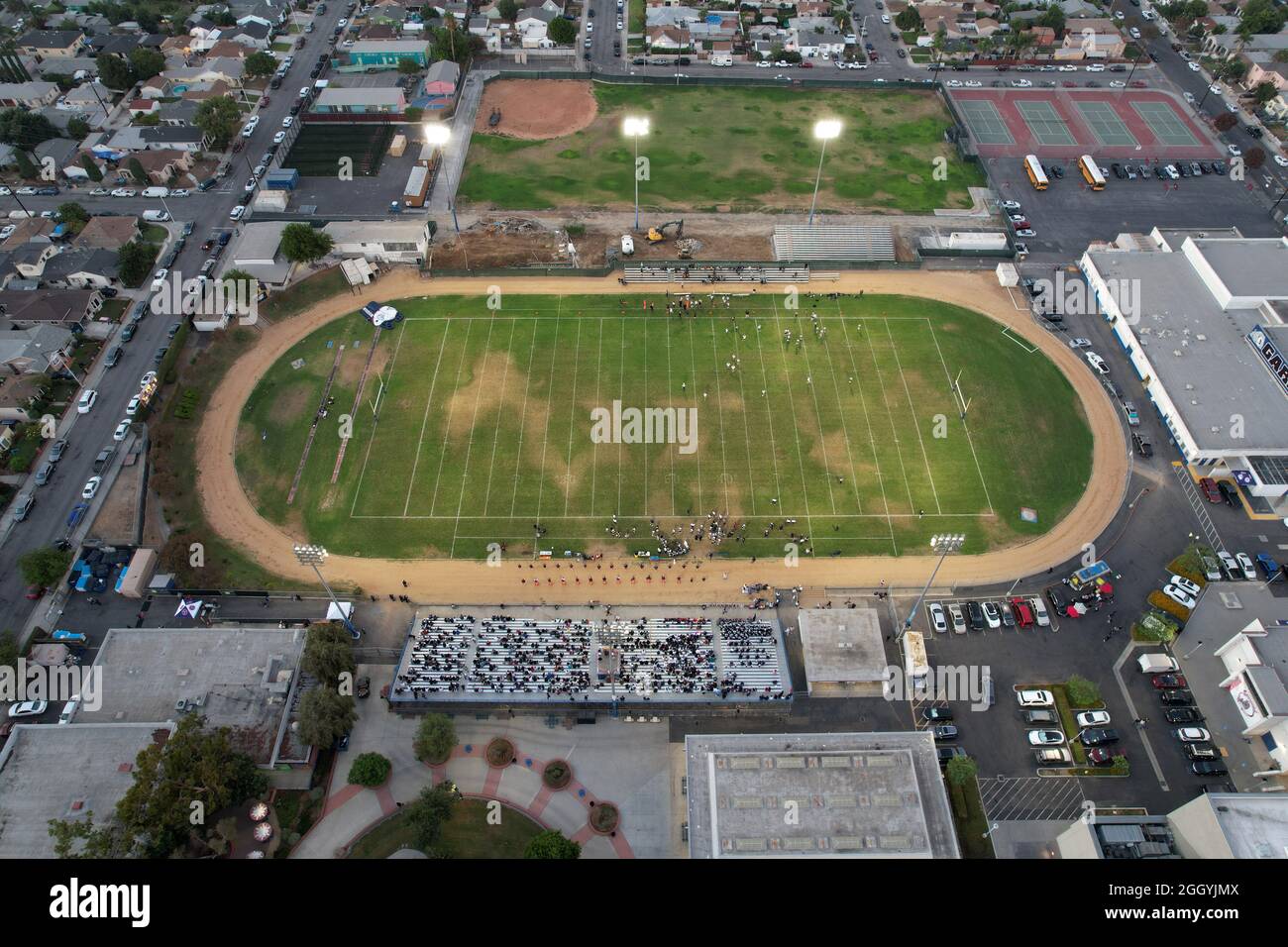 An aerial view of the Garfield High School football field and track