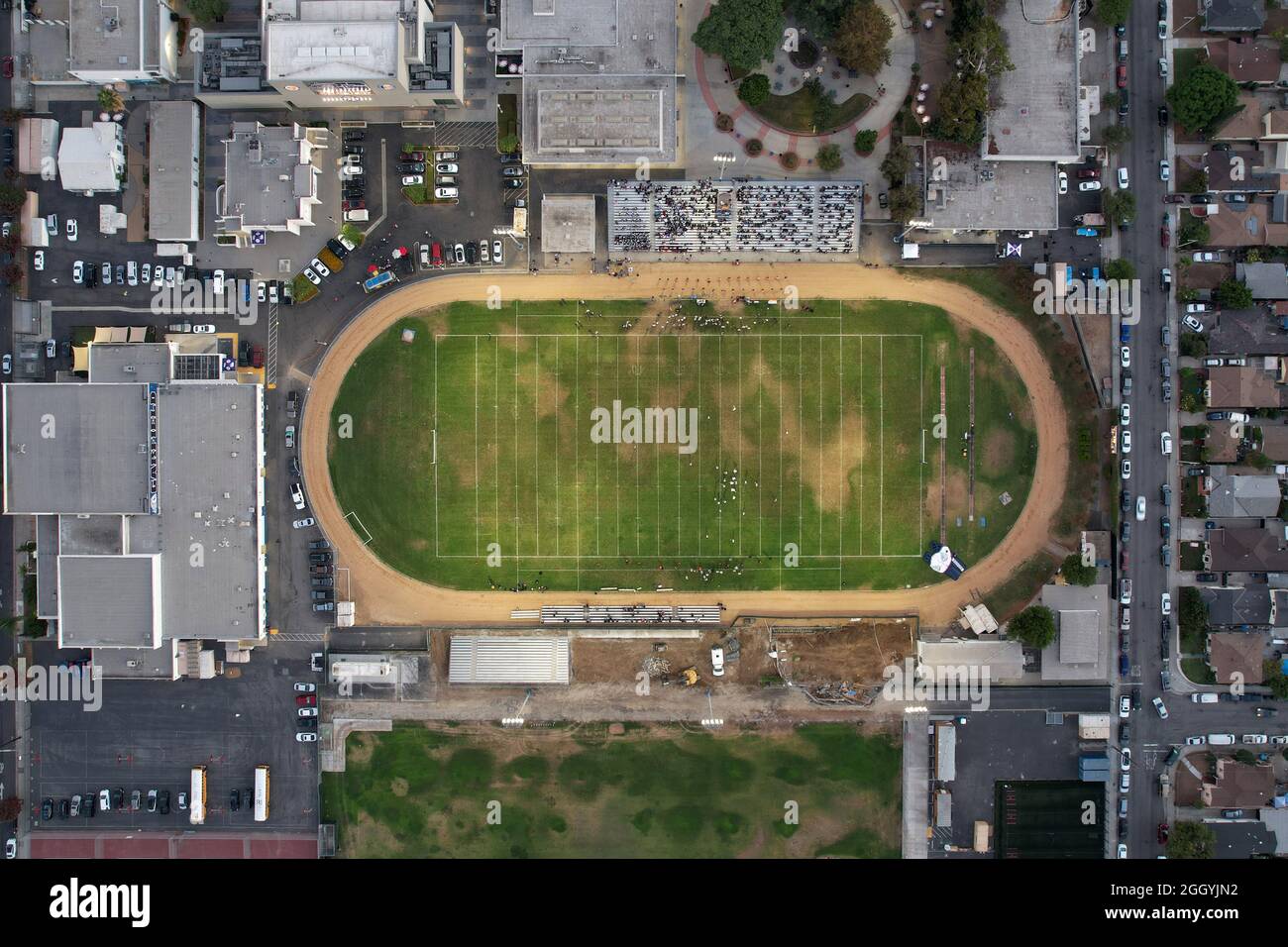 An aerial view of the Garfield High School football field and track