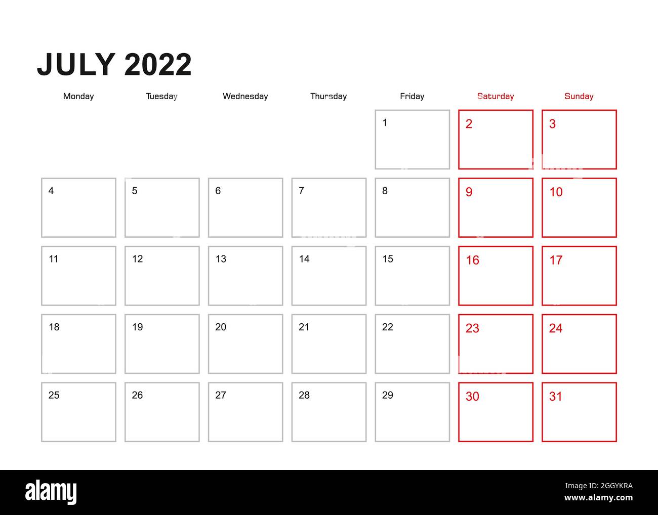 Wall Planner For July 2022 In English Language, Week Starts In Monday. Vector Calendar 2022 Stock Vector Image & Art - Alamy