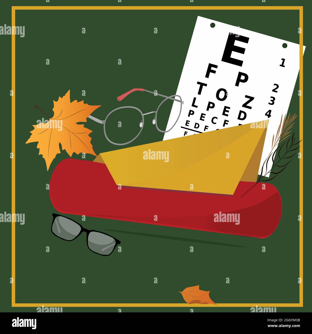 Ophthalmology Autumn Banner template design, eye test concept vector illustration with eyeglasses, Optical Store illustration with copy space Stock Vector